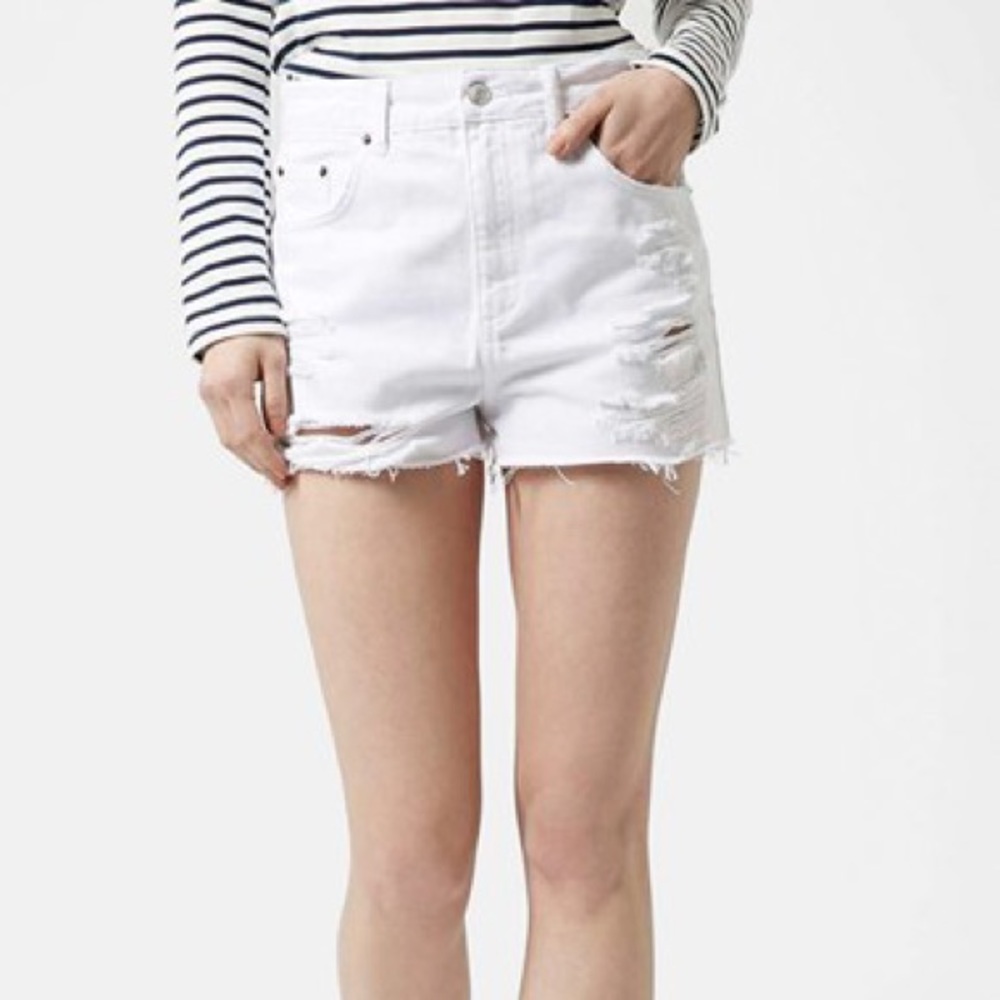 topshop moto mom white ripped jean shorts